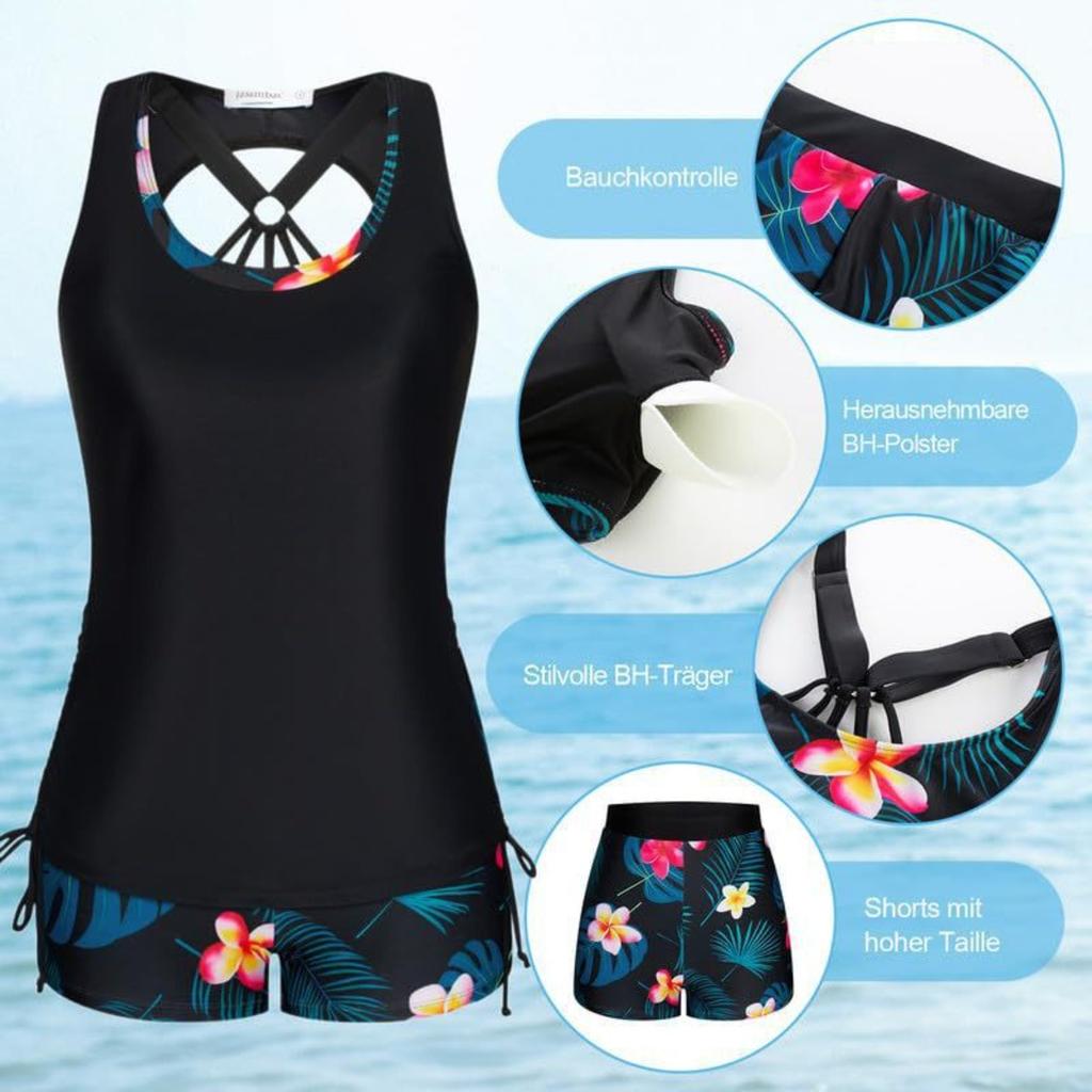 Set da Nuoto da Donna 3 Pezzi con Controllo Pancia, Include Top da Bagno con Reggiseno e Pantaloncini per Adolescenti