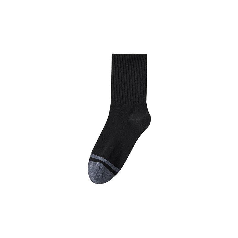 Zhuji Men's Mid-Tube Pure Cotton Socks - Double Needle, Sweat-Absorbent, Breathable, Black, All-Season Business Wear.