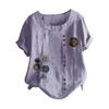 Women Buttons  Short Sleeve Floral Print Buttons Cotton Linen Vintage Top