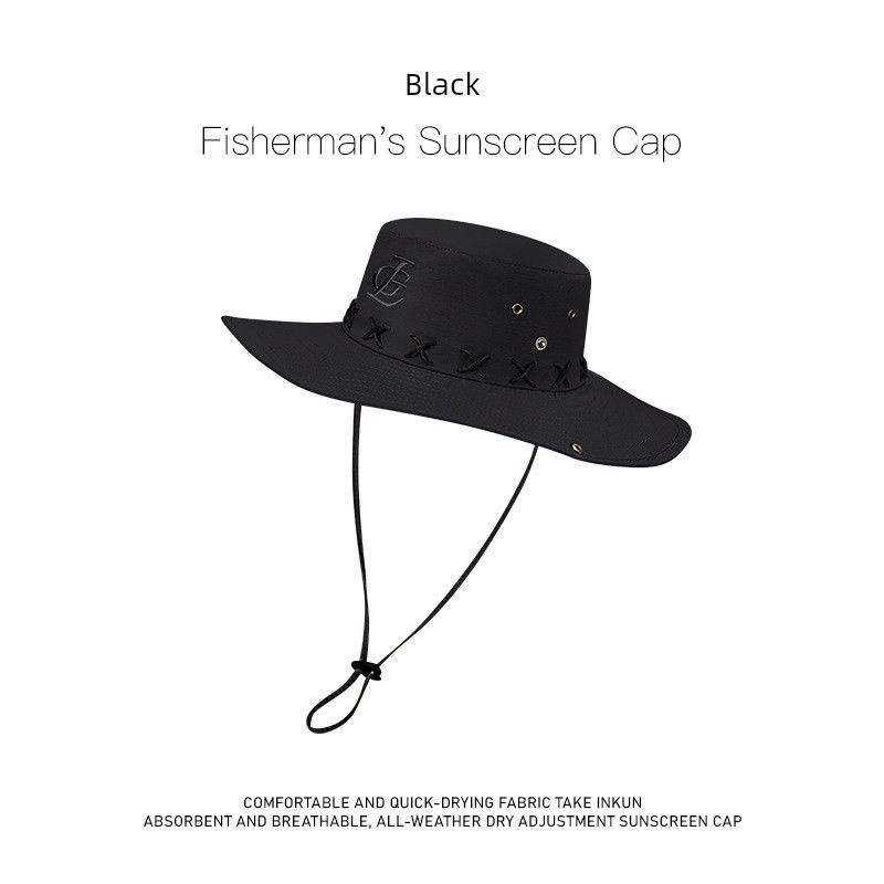 

New Style Fisherman Hat Men Summer Outdoor Camping Fishing Sun Protection UV Protection Sun Hat Abrasion Resistant Water Repellent XMZ264 Black All yards