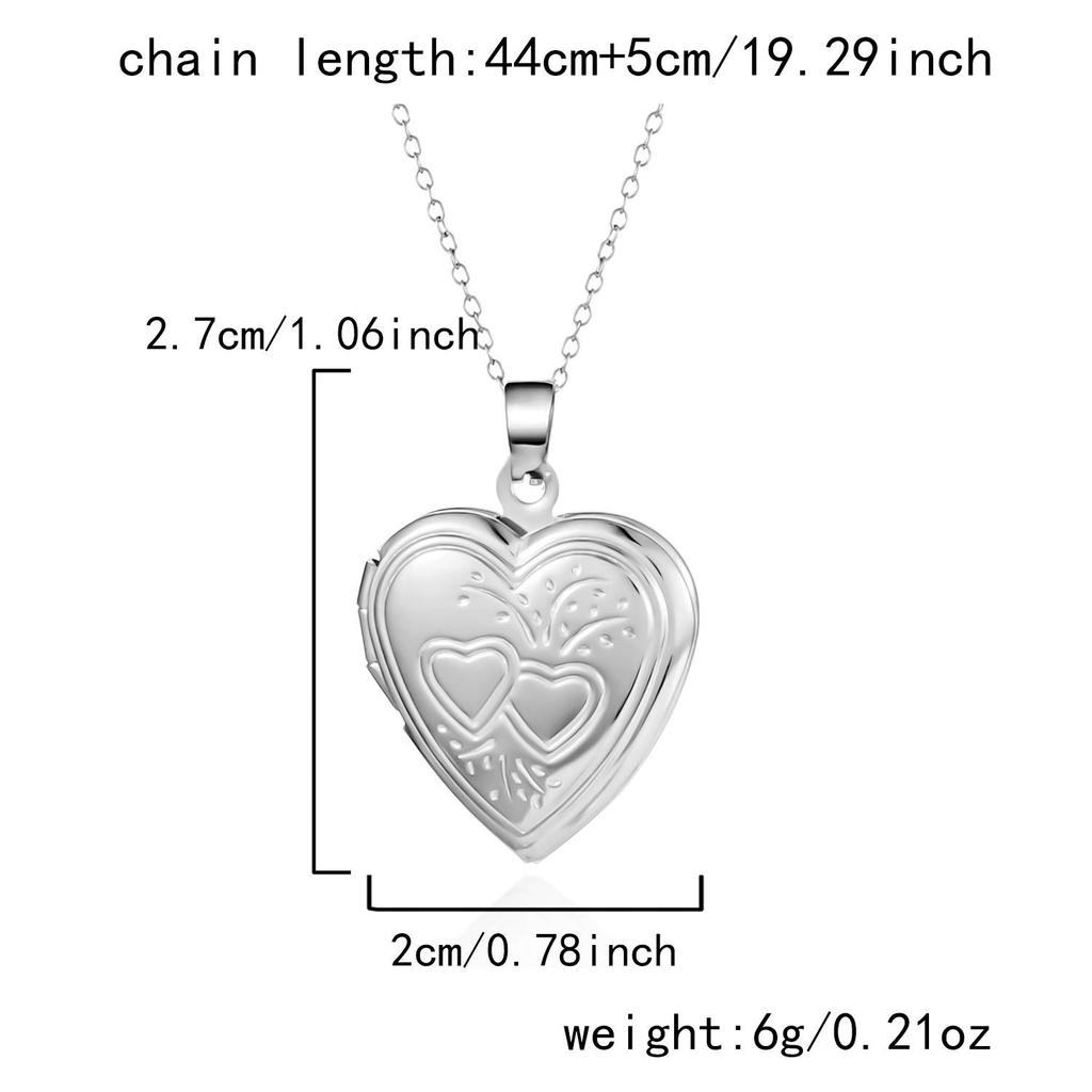 Collana con Ciondolo Medaglione a Cuore Inciso Placcato Argento con Portafoto per Donna