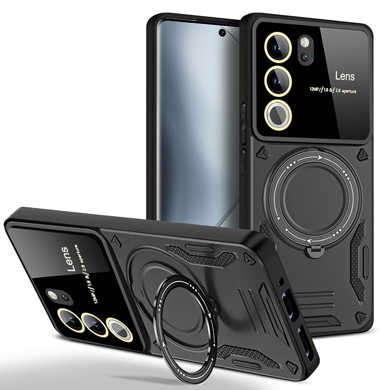 Luxury Armor Car Magnetic Case For VIVO V50 Lite V29 V27 Pro V27E Shockproof Cover Stand Holder Fundas Capa For Vivo V27 Cases