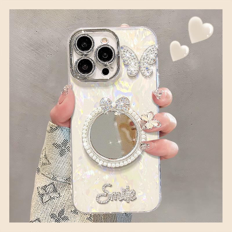 Pearl Mirror Bracelet Is Suitable for Apple 16 Mobile Phone Case 15promax Light Luxury 14 Advanced Sense 13 Girls 17 Anti-drop
