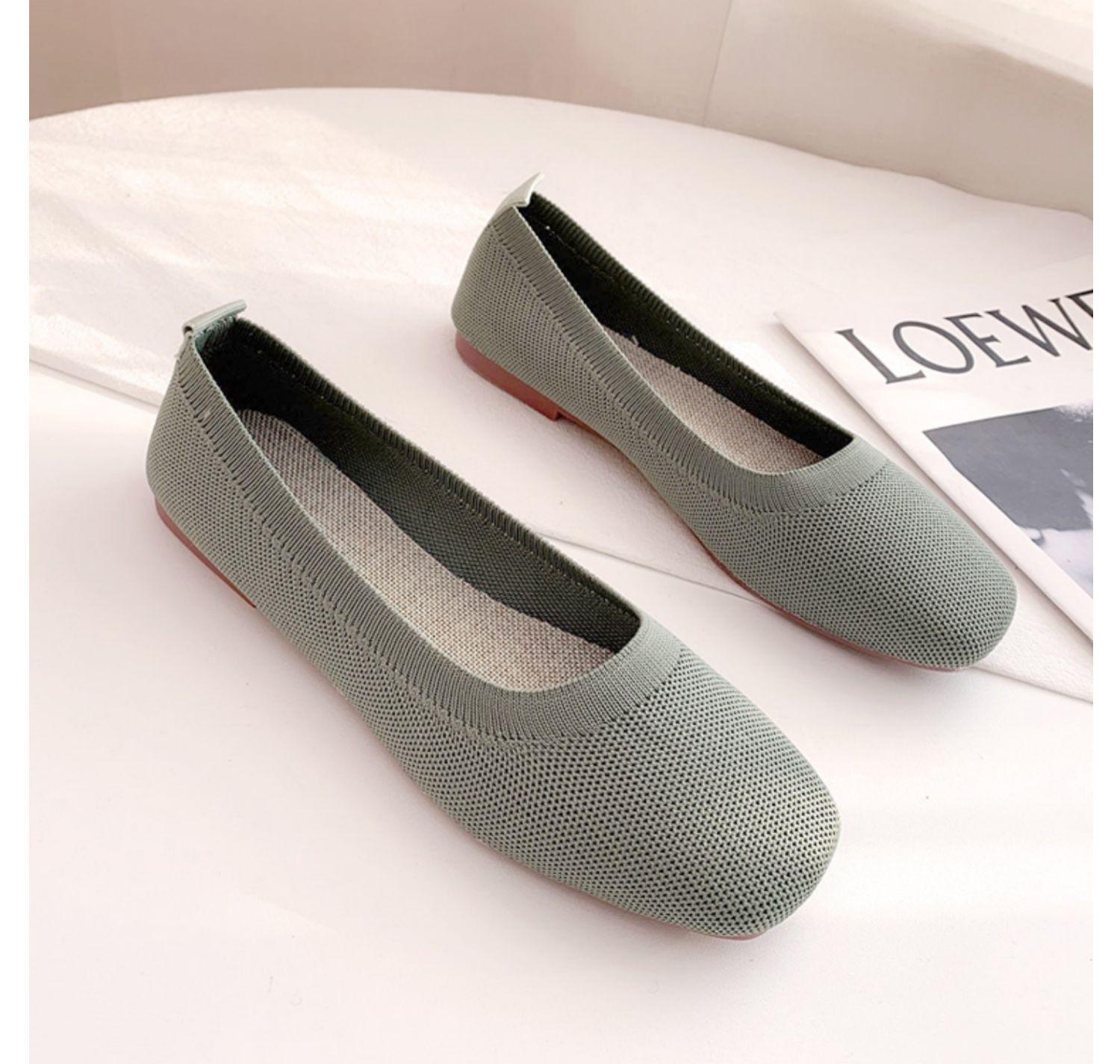 

Весна-лето Женская обувь на плоской подошве, дышащая, трикотажная, простая, удобная, повседневная обувь без застежек, мокасины для отдыха, 7 цветов, туфли в стиле Лолиты 40 светло-зеленый