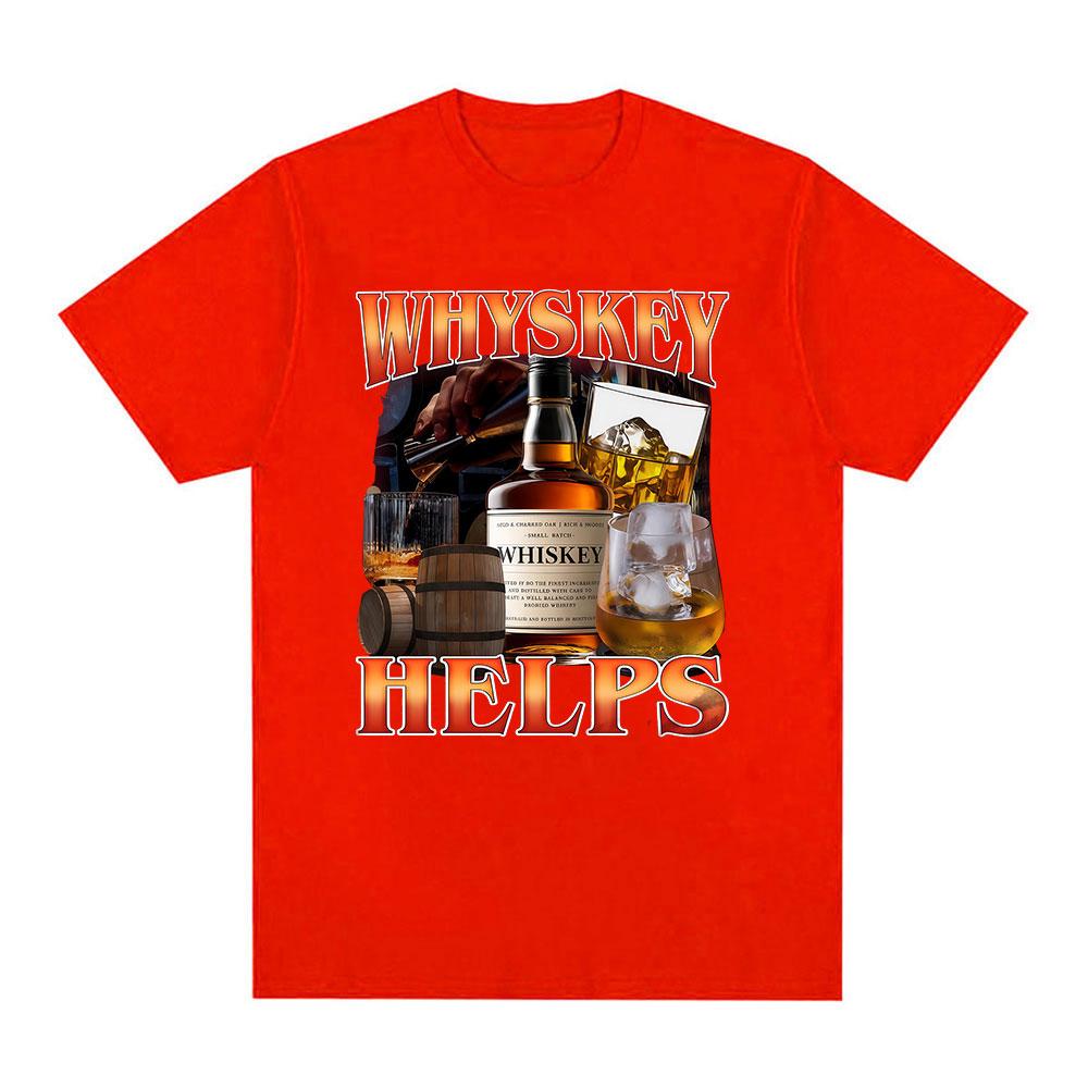 Whiskey Helps Funny Meme T-shirt Unisex s Clothing Fashion O-Neck Short Sleeve T-shirts Unisex Vintage High Quality Cotton T Shirt S