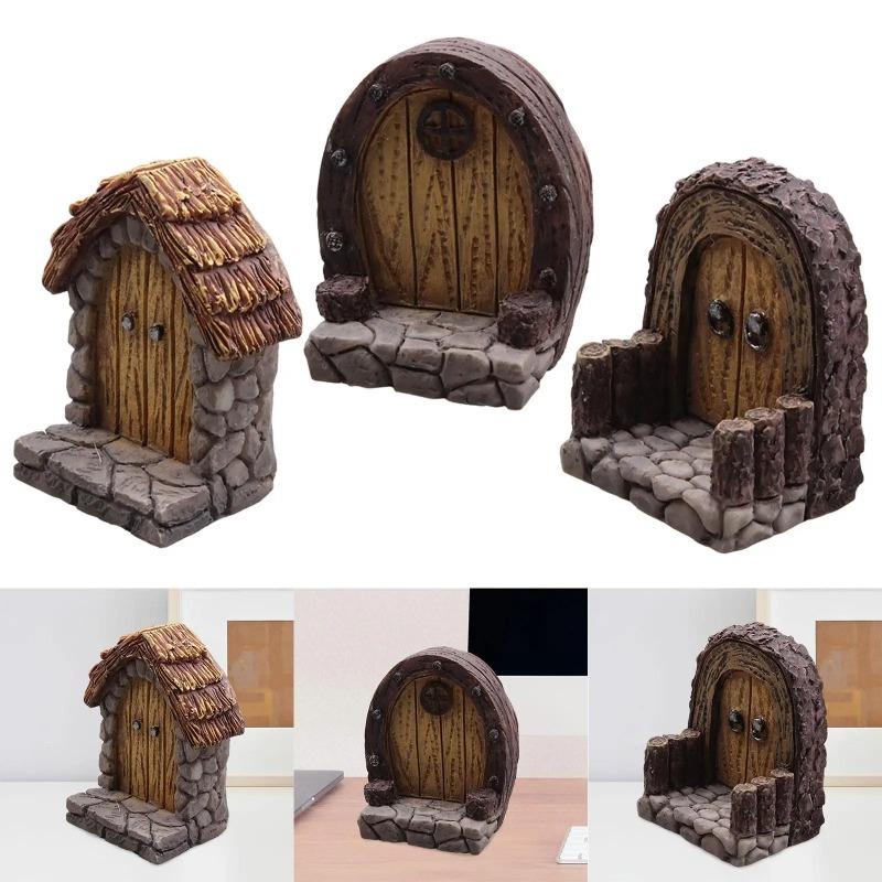3pcs Miniature Resin Fairy Garden Door Mini Fairy Door and Windows for Trees Tree Stump Decor Ornaments Fairy House Fairies Door Kit Decoration