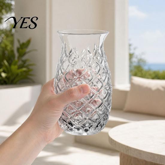 Durable Cocktail Glass Pineapple Shape Glass, 480ml Embossed Tumbler for Juice Hot Restaurant Specialty Beverages, Creative Bar Glassware Whiskey,