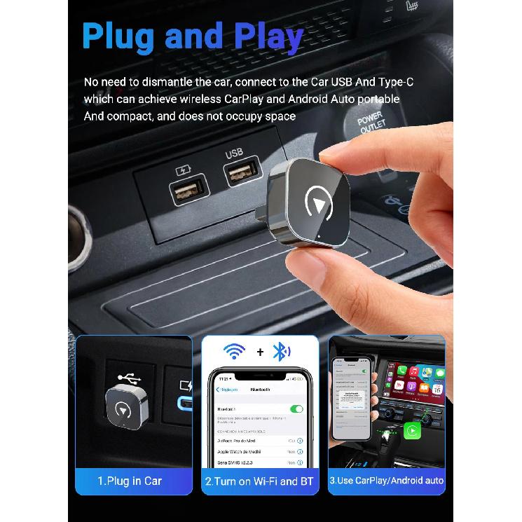 2026 New 2in1 Wired To Wireless CarPlay Adapter, Android Auto Dongle, High-Quality Car Accessory Smart Box 5GHz WiFi Type-C/USB