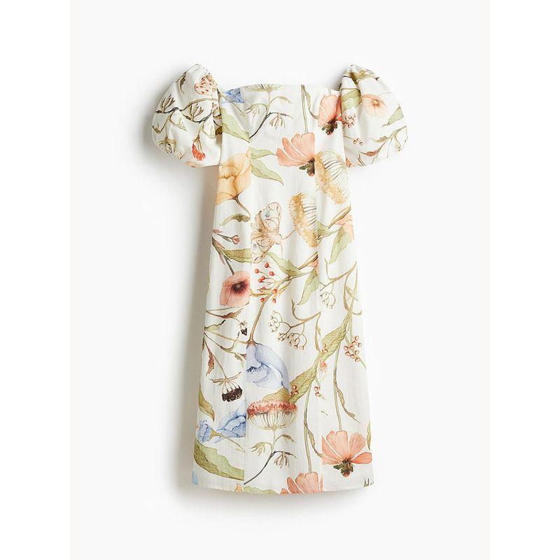 Za2025 Summer New Product Women's Clothes French Square Collar Puff Sleeve Print Silm off-the-Shoulder Dress 1272220