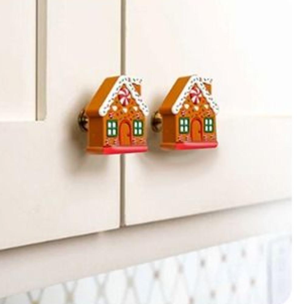 1/2Pcs Christmas Button Covers Gingerbread House Shape Reusable Easy to Install Christmas Knob Covers