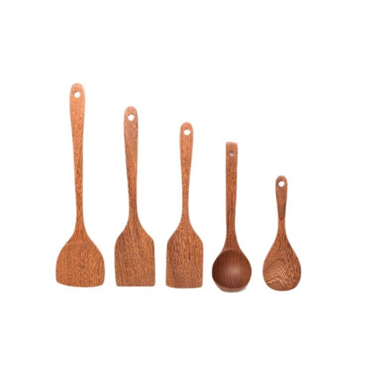 Non-stick pan special chicken wing wood spatula, natural long handle spatula set, spoon kitchen tools