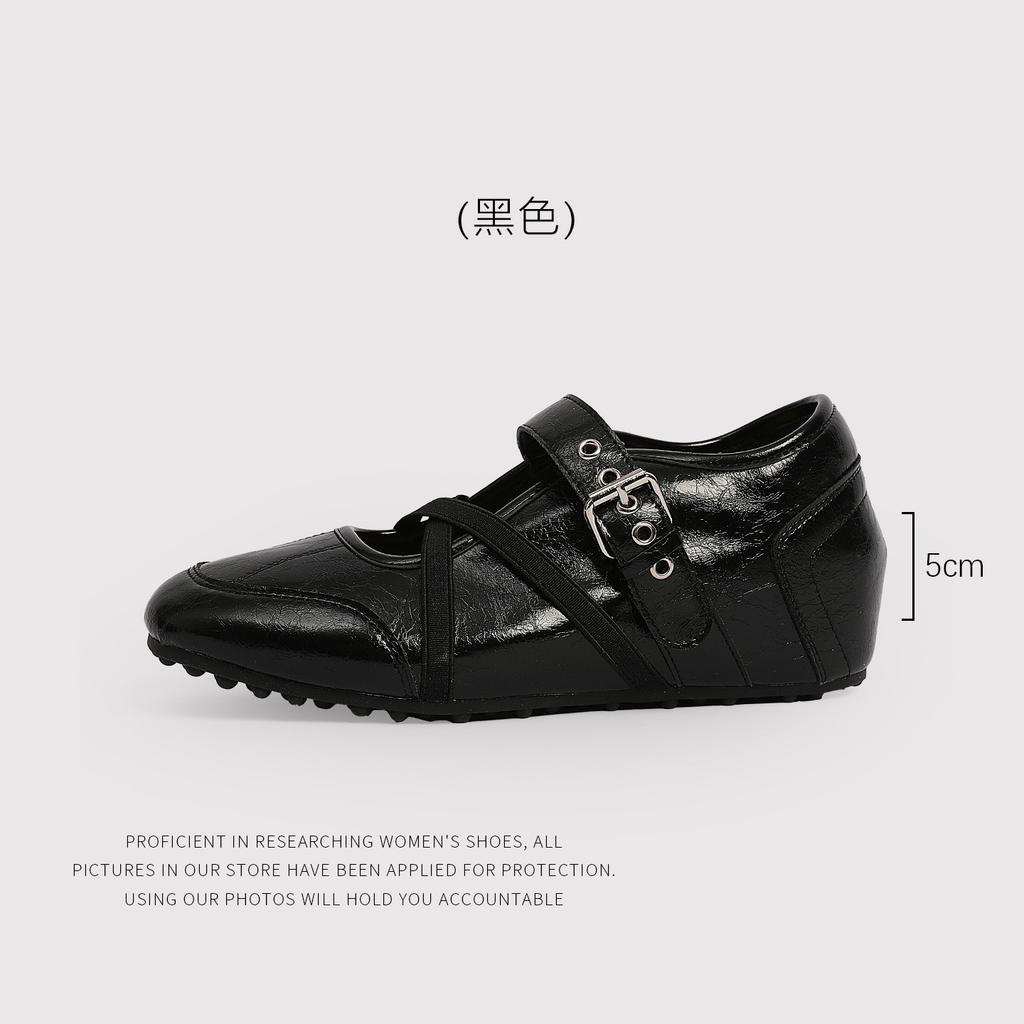 Inner Height Increase Of 5 Cm Sheepskin Insoles Women'S Shoes Women'S Feet French Style Not Tired Inner Height Increase Temperament Single Shoes