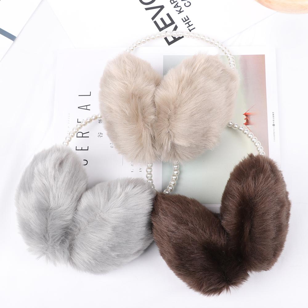 1pc Novelty Pearl Winter Earmuffs Women Fur Earmuff Ear Warmers Girls Imitation Rabbit Plush Warm Ear Muff Ear Hair Accessories