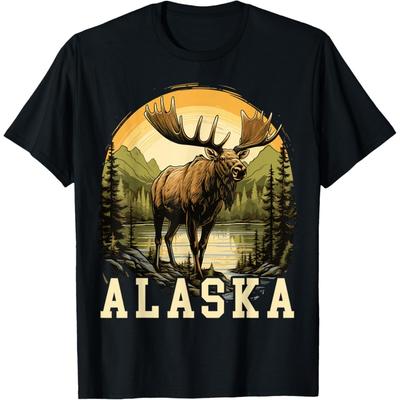 Paysage de Montagne Glaciaire Faune d'Alaska Élan d'Alaska T-shirt