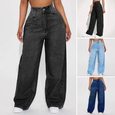 High Waisted Wide Leg Jeans Women's Stretchy Boyfriend Denim Pants Straight Loose Baggy Pockets