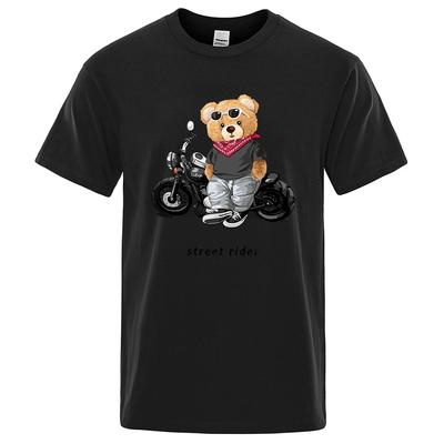 Camiseta Estampada para Hombre Entusiasta de las Motocicletas Street Teddy Rider para Hombre Suelta Casual Manga Corta Transpirable Algodón Ropa