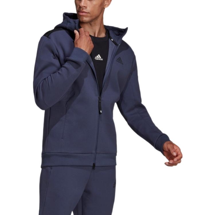 adidas Veste à capuche zippée avec application logo couleur unie pour homme Hauts Bleu HC5780