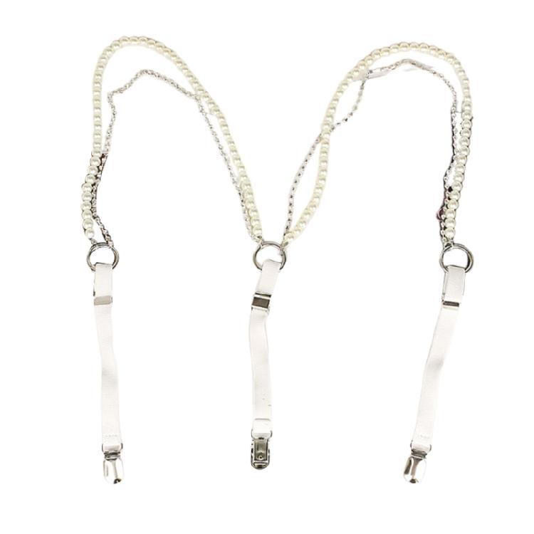 

Сучасні підтяжки з перлами, підходять для чоловіків та жінок, з 3 затискачами 1 білий