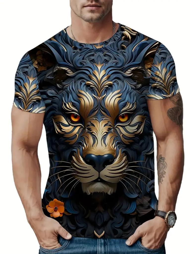 Trend Men's Fierce Wild Leopard 3D T-shirt Fashion Cool Daily T shirt Oudoor Short Sleeve Top Street Personality Summer Clothing