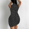 Women Plus Size High Neck Sleeveless Black Floral Printed Bodycon Mini Dress