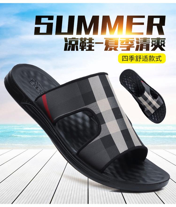 Slippers men's 2025 new summer sandals trendy shoes youth versatile soft-soled plaid beach shoes British sandals