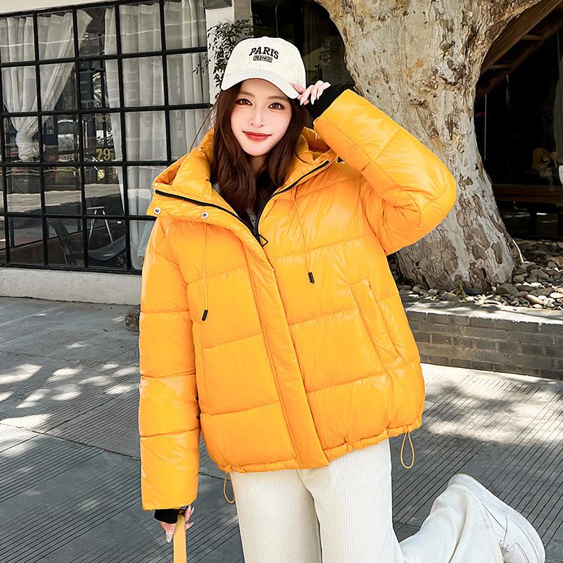 Fluffy jacket new winter short women's hooded cotton clothes glossy leave-in bread clothes thickened