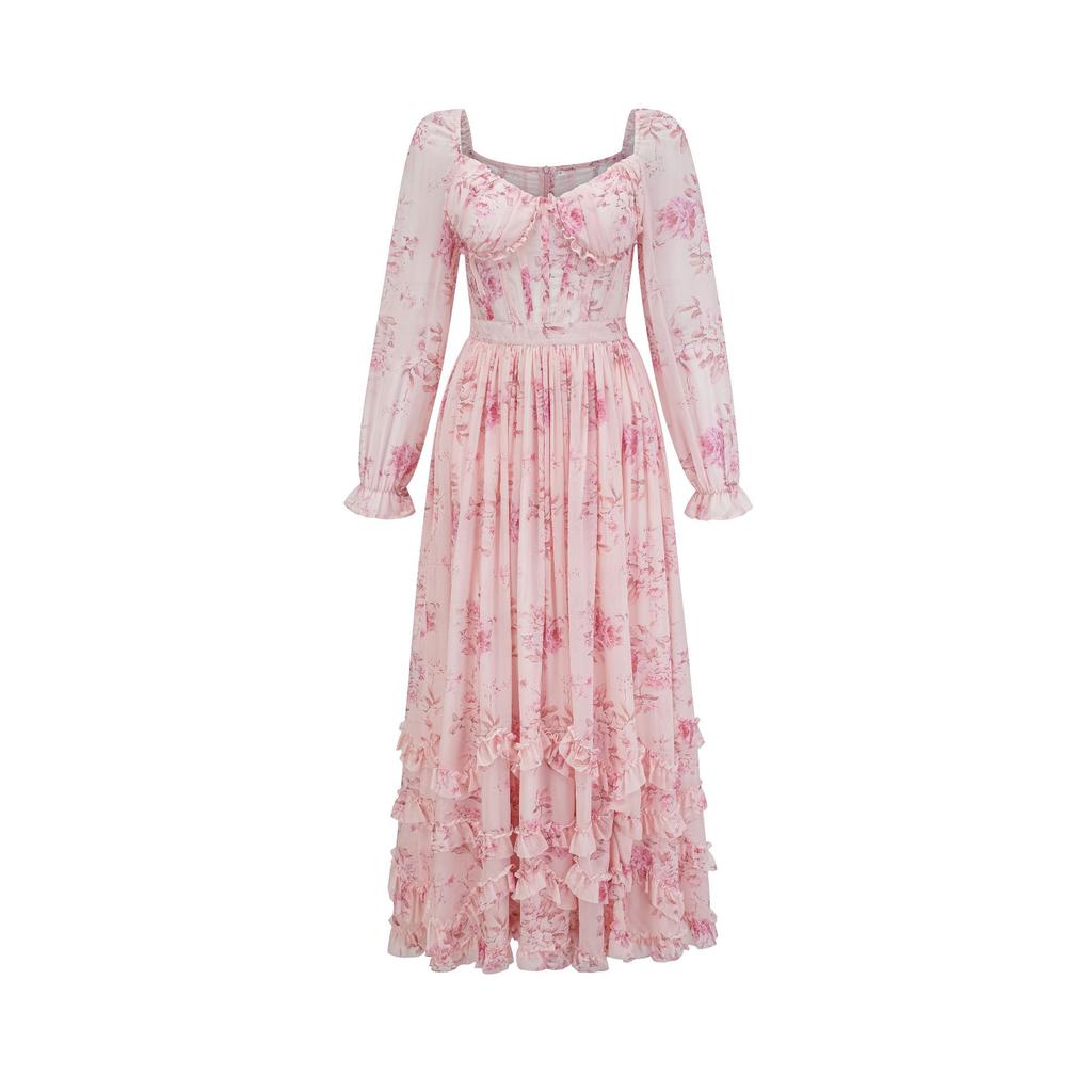 New Chest-wrapped Printed Dress, High-waisted and Thin Dress.