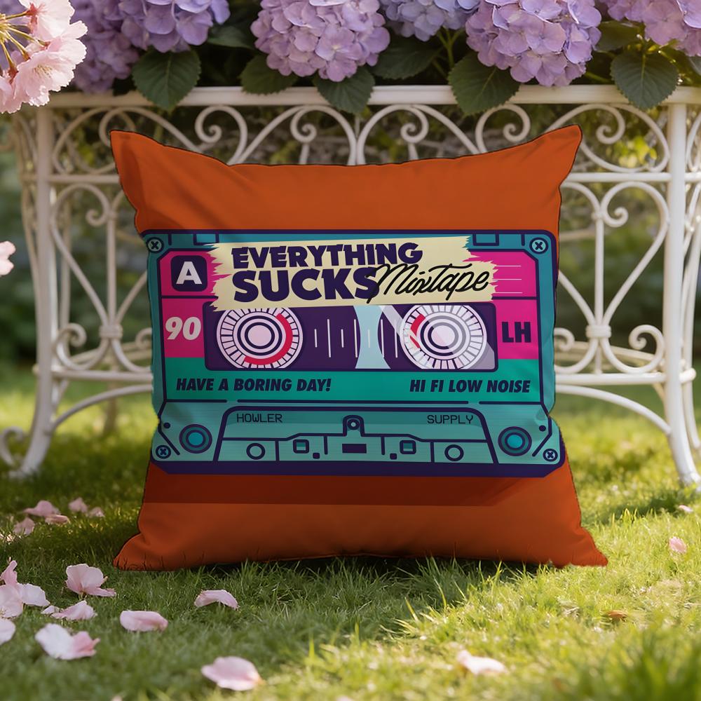 Music Tape Print Cushion Cover Home & Car Dual-Scene Pillow Cover: Reversible for Premium Comfort