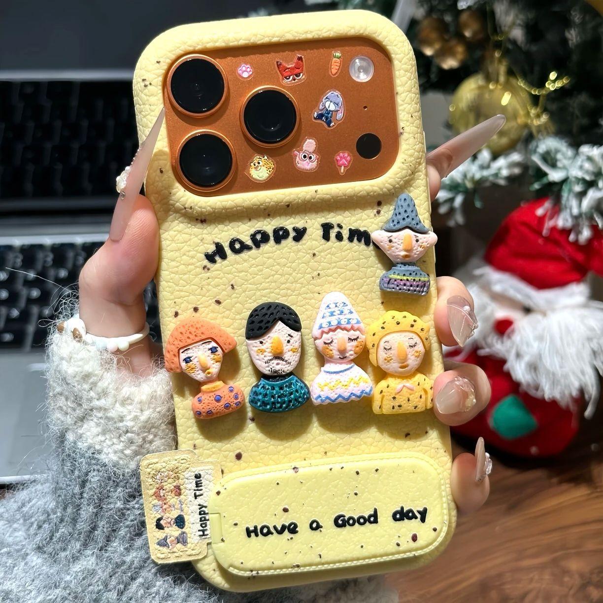 

3D Fun Doll Anti Drop Protective Case with Stand Compatible IPhone 16 17 Pro Max Cartoon Cute Basic Covers Mirror Accessories iPhone 11 Pro Max
