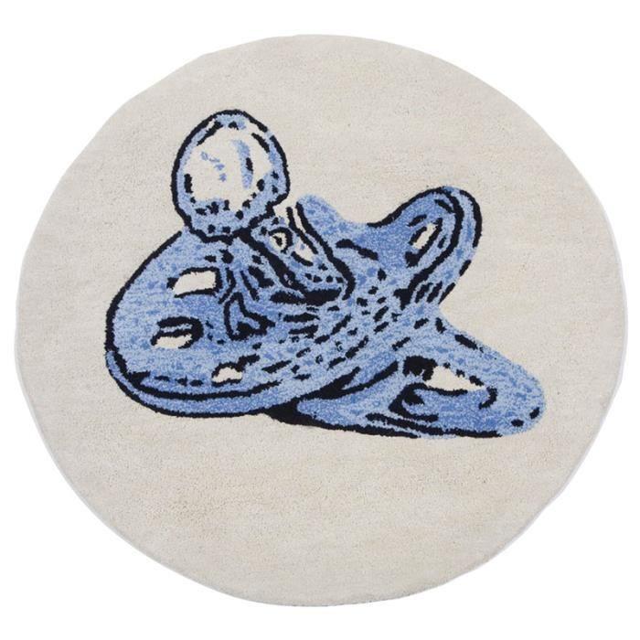 TOTOTTE BOY - Tapis chambre bébé ou enfant coton épais fait main diamètre 70 cm Bleu