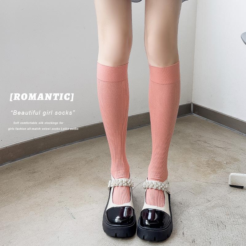 Women's Spring and Autumn Solid Color Long Stockings for Slimming, Retro Ankela Red Solid Color Knee-length Slimming Legs