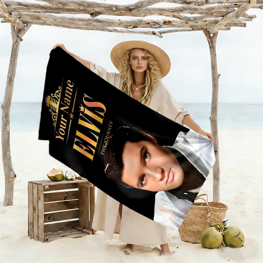 Elvis Presley Customizable Name Beach Towel Super Soft Absorbent Ideal for Travel Outdoor Swim Pool Yoga Surf Camping Hiking Gym Gift Holiday