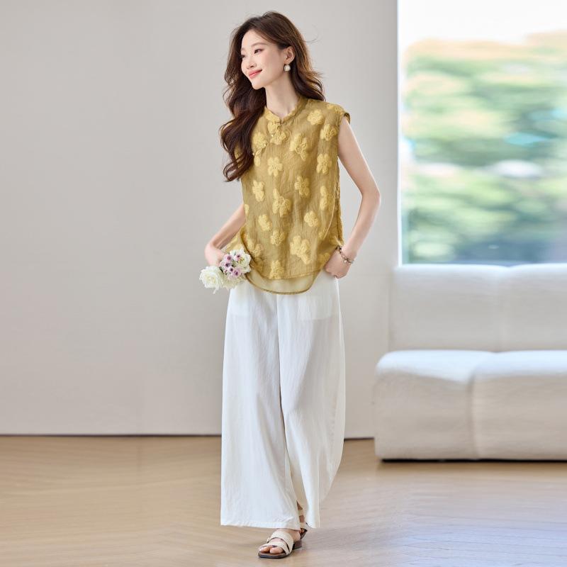

Xia s new small man wears a complete set of sleeveless tops and wide-leg pants, and a two-piece suit for women. M жовтий