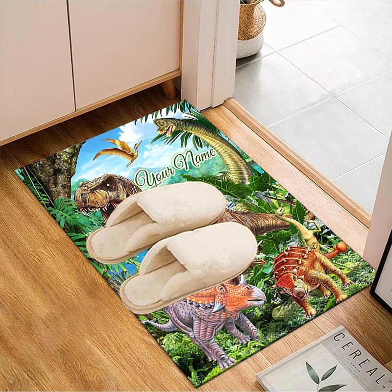 1PC Custom Name Dinosaur Adventure World Theme Floor Mat Ideal for Living Room, Game Rooms, Office, Bedroom,Floor Mat Playful Design