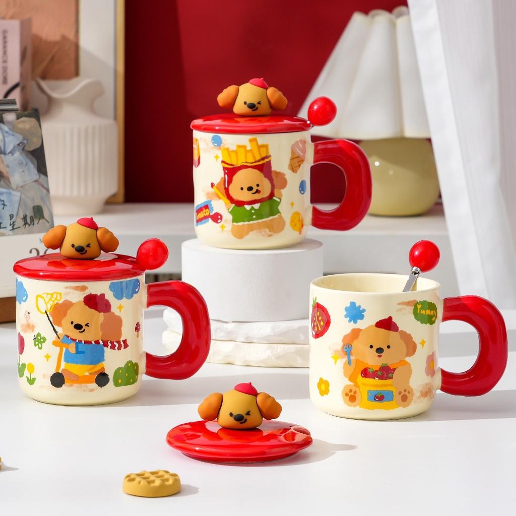 Cute Pet Cartoon Puppy Ragdoll Ceramic Mug Cute Office Girls Water Mug Gift Couple Breakfast Cup