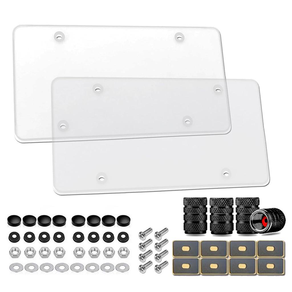Flat Clear License Plate Covers, 2 Pack Clear Unbreakable License Plate Shields with Tire Valve