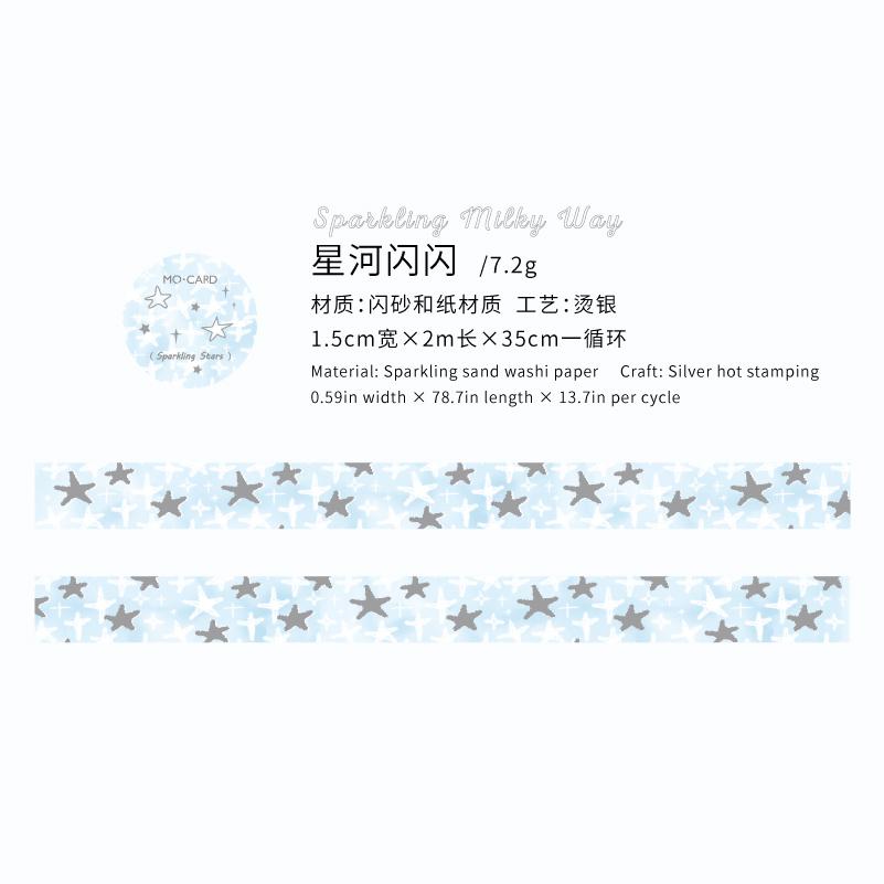 

200cm/roll Kawaii Stationery Stickers Sparkling Sand Washi Silver Mask Tape DIY Scrapbook Diary Album Aesthetic Supplies