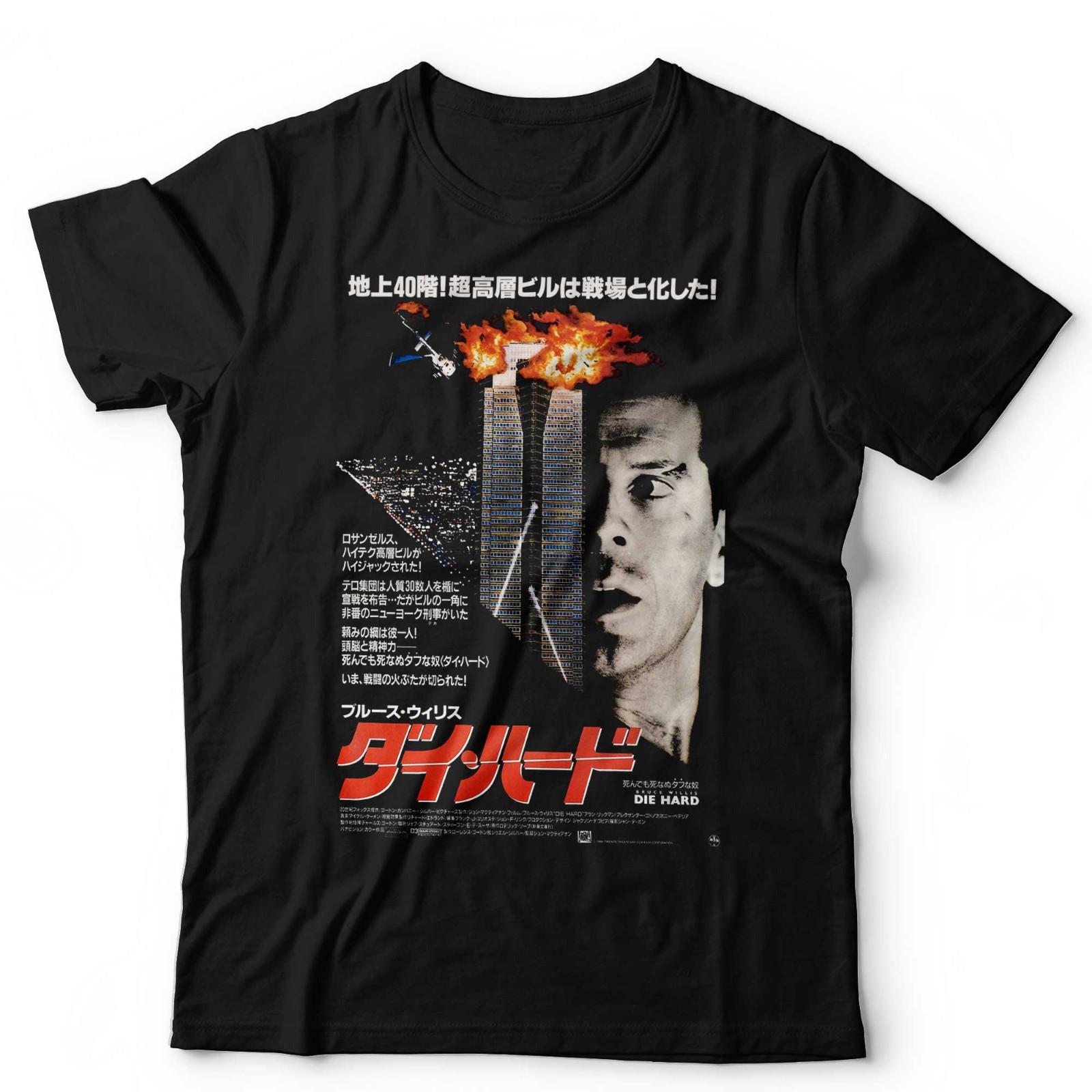 Die Hard Japanese Movie Poster Tee Bruce Willis Action Graphic Retro Shirt Black S разноцветный