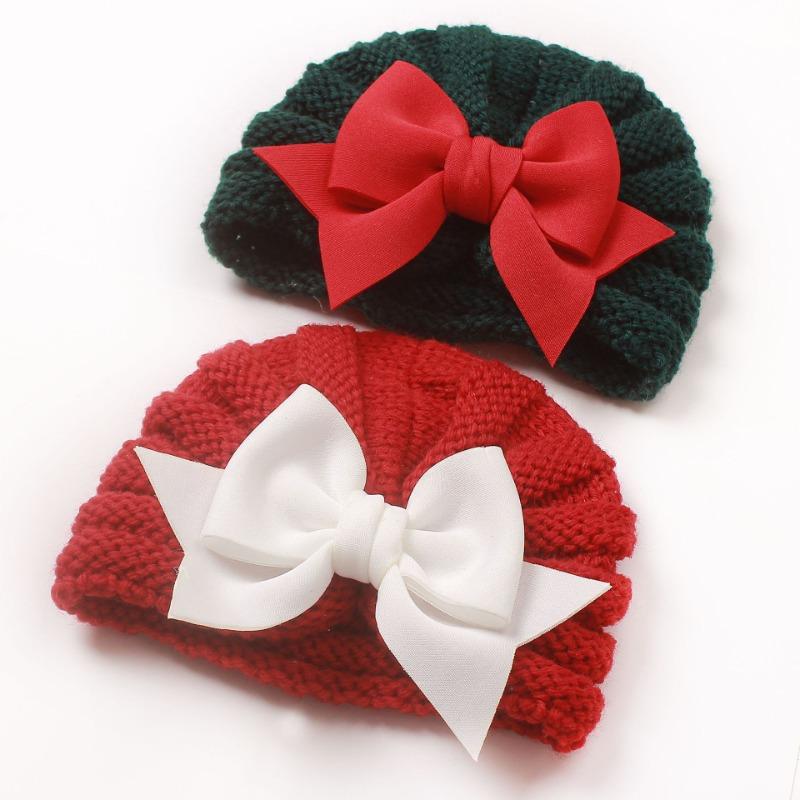 Christmas new baby autumn and winter warm knitted hat, children's bow pullover hat, baby hat