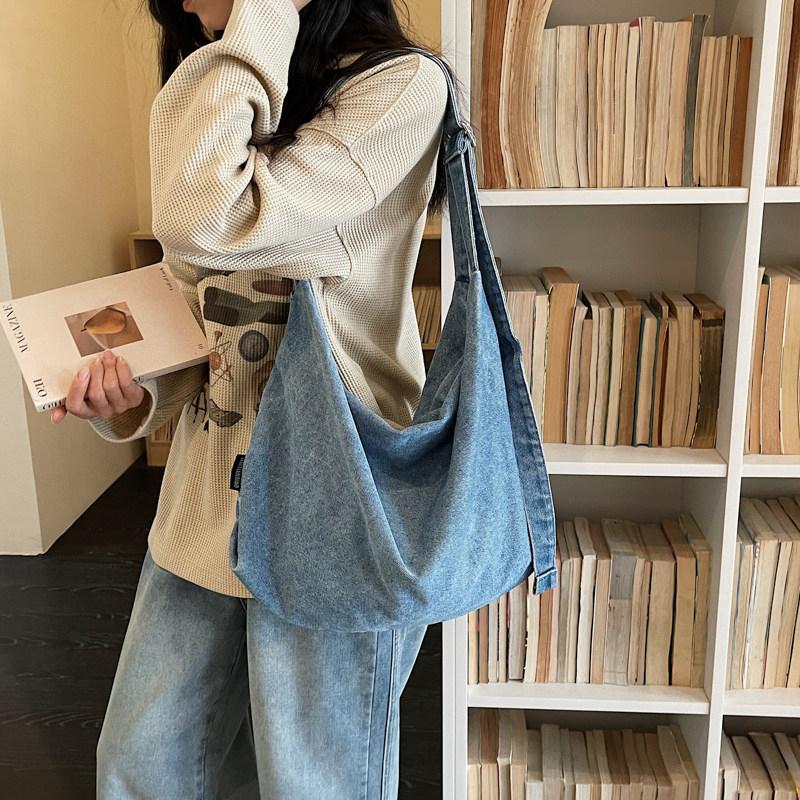 Große Denim-Umhängetasche für Damen 2026Neue einfache und vielseitige leichte Studenten-Pendler-Handtasche