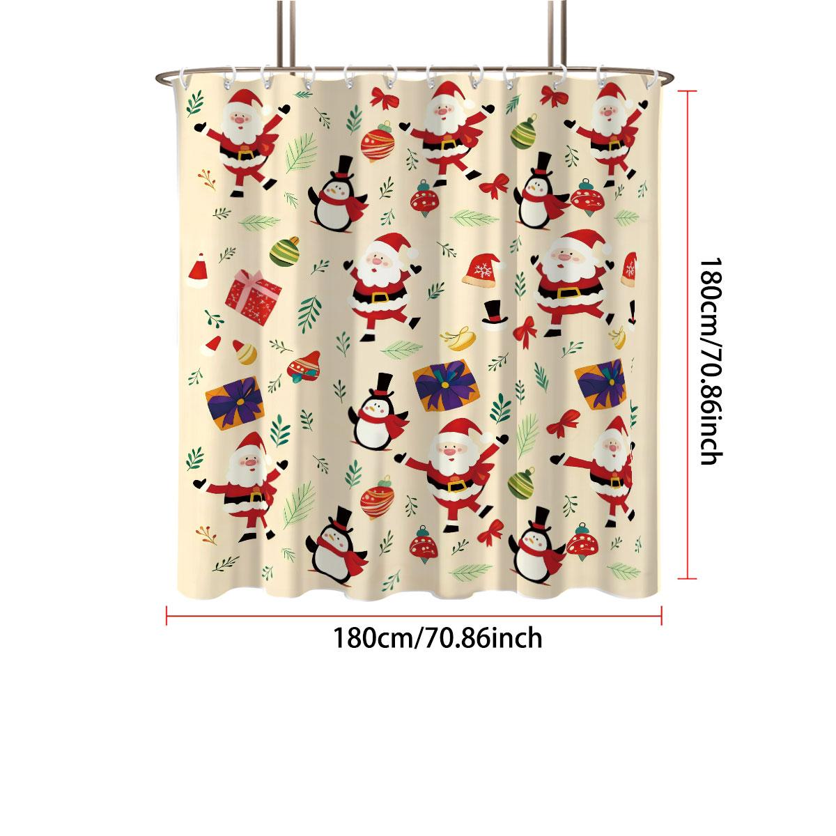 

1Pc Santa Claus Printed Waterproof Shower Curtain, Bathroom Partition Privacy, Multiple Sizes, 12 Hooks, Easy To Install 120*180cm