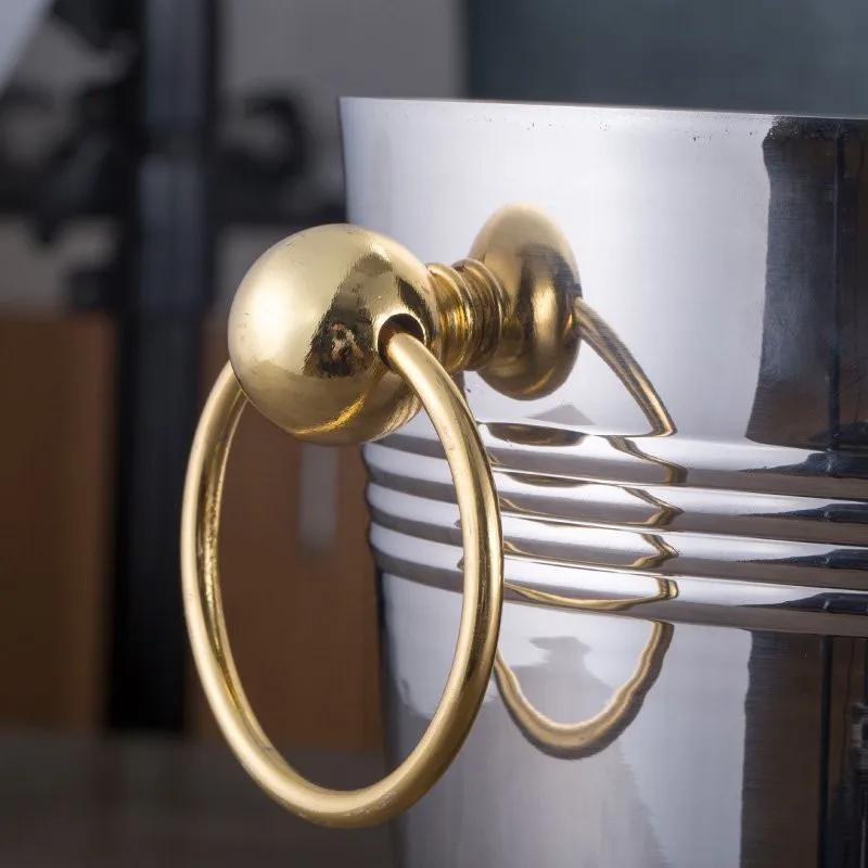 Stainless Steel Bar Ice Bucket Two Handles Champagne Bucket golden Gold Wine Bucket Spit Wine Barrel Container Ktv Club Bar tool