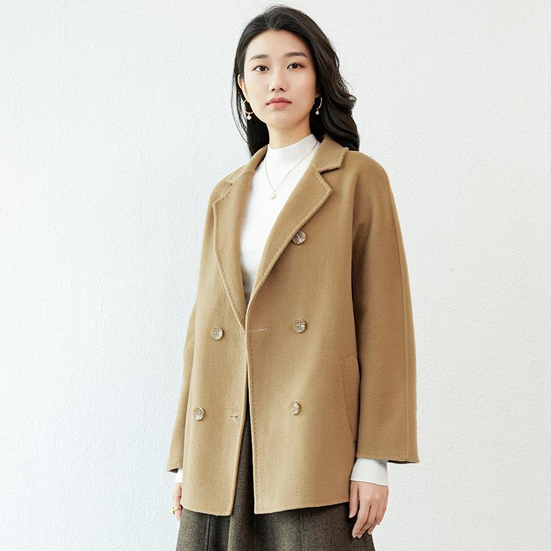 Women's Double-Breasted Wool Coat with Suit Collar - Korean Loose Slimming Style