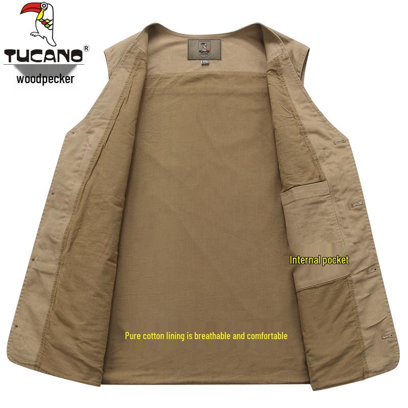 Woodpecker Men's Warm Fleece Lined Vest - Thickened Cotton Sleeveless Jacket for Autumn and Winter