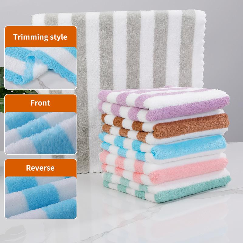 Quick-drying Face Wash Coral Fleece Towel Cationic Striped Warp Knitted Thickened Life Household Children's Bath Absorbent Bath Towel
