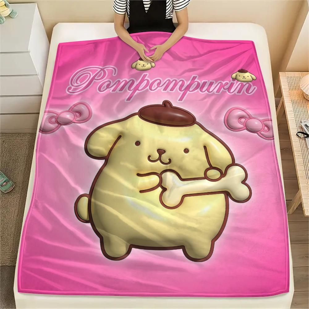 1PC Pompompurin Print Flannel Blanket, High quality All Seasons, Home Decor, Warmth and Comfort, Perfect for Christmas Gifts