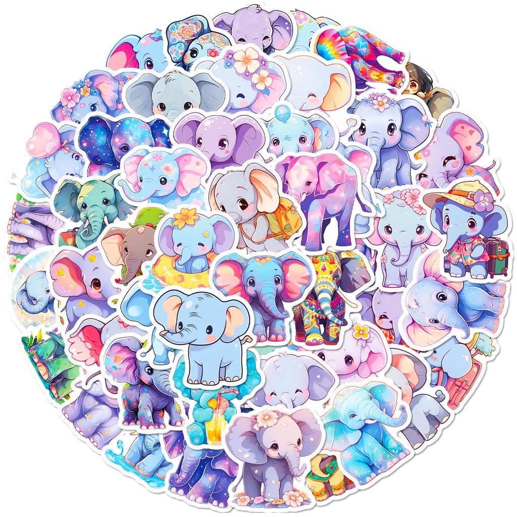 50 Cartoon Cute Elephant Family Stickers TIKTOK New Children's Painted Animal Elephant Graffiti Stickers