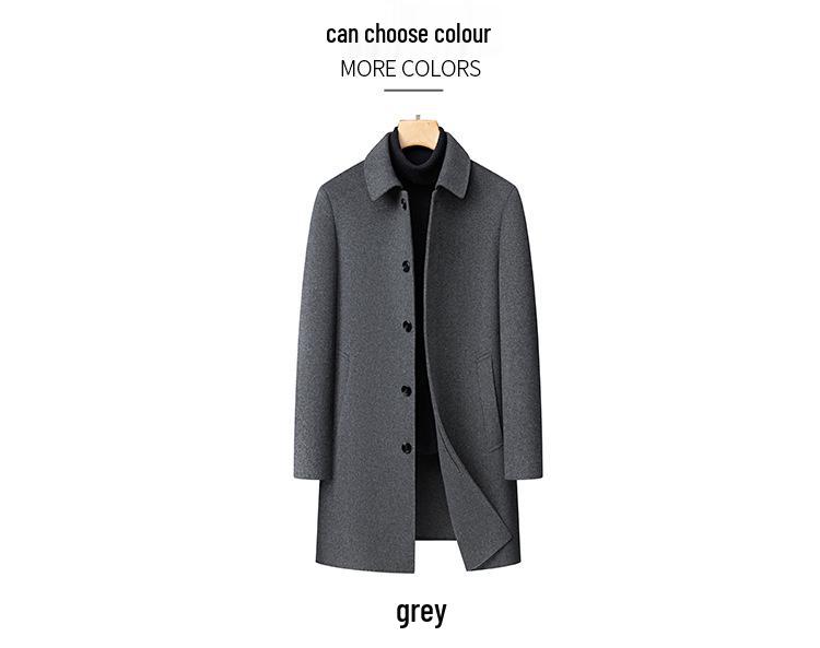 Men's Mid-Length Double-Sided Wool Coat - Business Casual, Solid Color, Versatile Lapel Design
