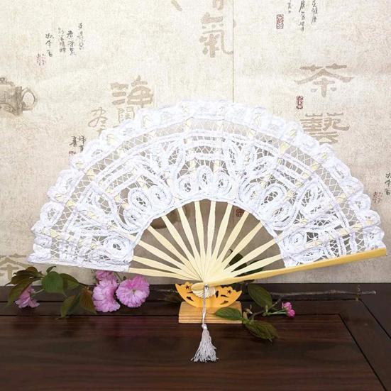 Yousheng Vintage Lace Folding Fan with Tassel Wedding Party Bride Hand Held Fan Portable Summer Fan Decoration Dance Performance Props Party