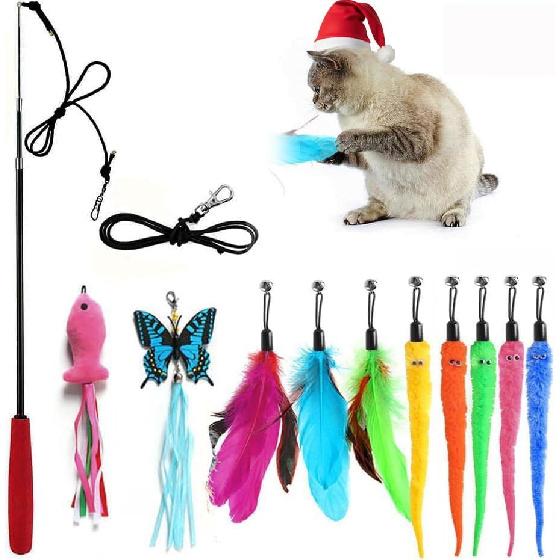 Cat Wand Toys Interactive Kitten Toys for Indoor Cats Colorful Teaser Wand String for Exercise Kitten Stick Kitty Rope Toy Rainbow Ribbon Cat Charmer